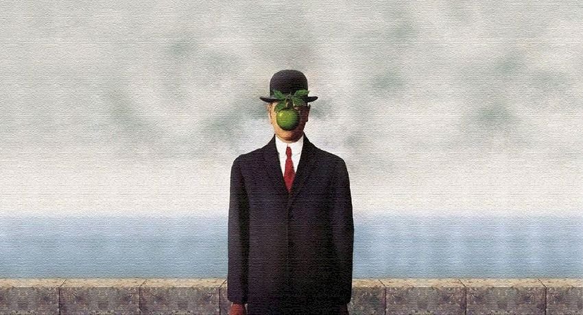 What is the meaning of the man with apple painting?